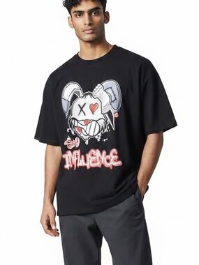 Focus NWT Black Graphic Tee - Bad Influence Bunny Print